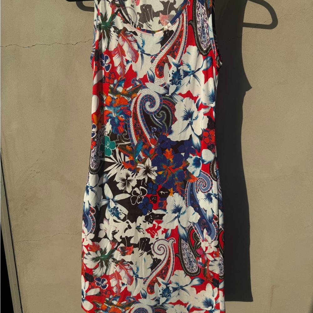 Etro Sleeveless Dress – Red with Blue Floral & Paisley Print – Size 44